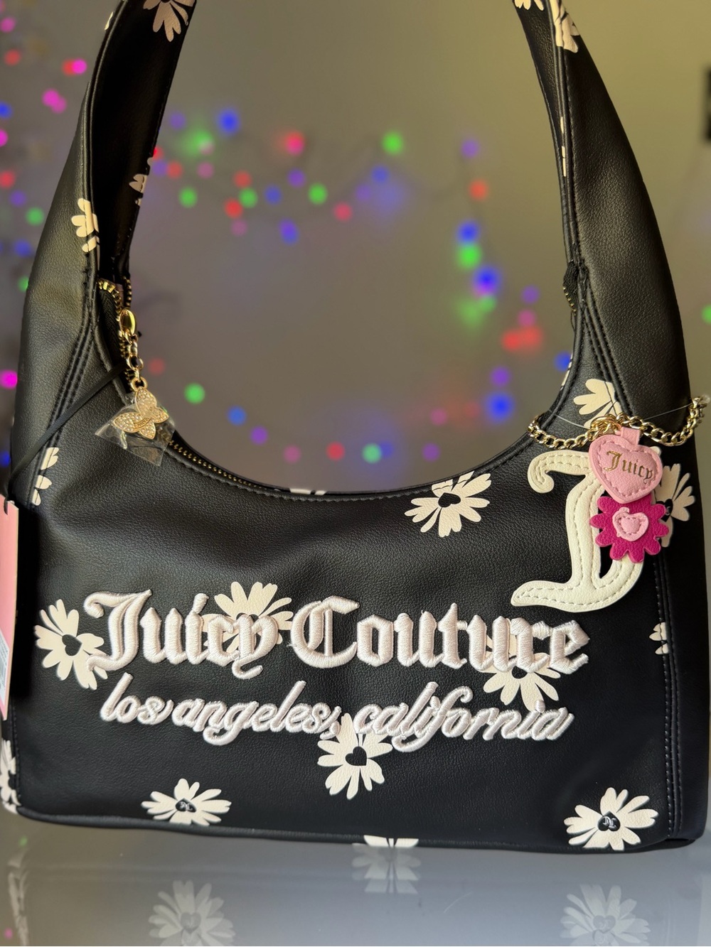 Juicy Couture Daisy for Juicy Hobo/Coho black liquorice heart charm shoulder bag